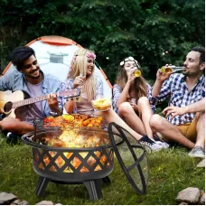 SINGLYFIRE 30 Inch Fire Pit for Outside with Grill Outdoor Wood Burning Firepit Large Steel Firepit Bowl for Patio Backyard Picnic Garden with Swivel BBQ Grill / Ash Plate / Spark Screen / Poker