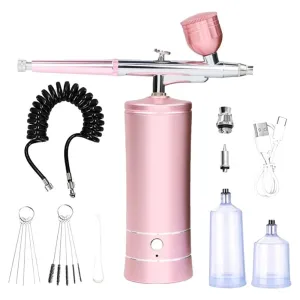 Yarboly Handheld Airbrush Kit Dual Action Portable 0.4mm Nozzle High Pressure 20-27psi for Tattoo Art Painting Makeup Cake Decoration Nail Art Crafts USB Charging with Battery Level Display