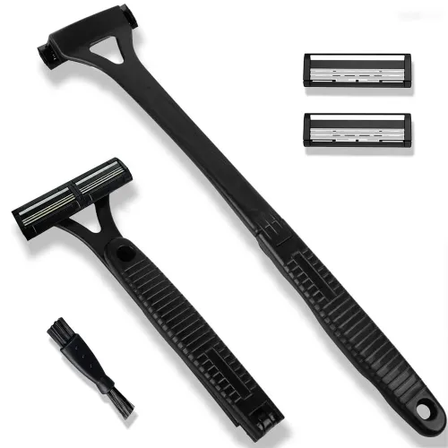 Adjustable Foldable Long Handle Triple-blade Back Hair Shaver Ergonomic Design Waterproof Easy to Use Razor Whole Body Hair Removal