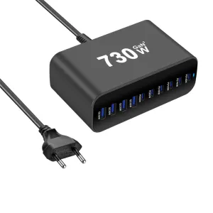 [GaN Tech] Bakeey YMX-615-730W 10-Port USB PD Charger 4USB-A+6USB-C PD Fast Charging Desktop Charging Station EU Plug for iPhone 17 17Pro Max 16 15 14 for SAMSUNG Galaxy S25 Ultra for HUAWEI for XIAOMI for OPPO