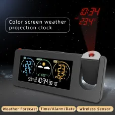 Electronic Projection Clock Weather Station Temperature and Humidity Meter Color Screen Weather Forecast LCD Digital Alarm Clock Weather Forecasting Station