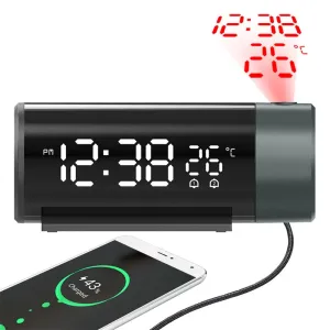 ZX1006A Digital Projection Alarm Clock with Temperature Time 180Rotation LED Display Dual Alarm Clock Snooze Function USB Electronic Table Bedroom Bedside 3D Wall Projection Clocks