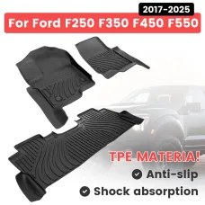 3pcs Floor Mats Set For Ford F250 F350 F450 F550 2017-2025 All Weather TPE Crew Cab Bucket Seat Under Seat Storage Waterproof Easy Clean Non Toxic Odorless Thermoplastic Elastomer