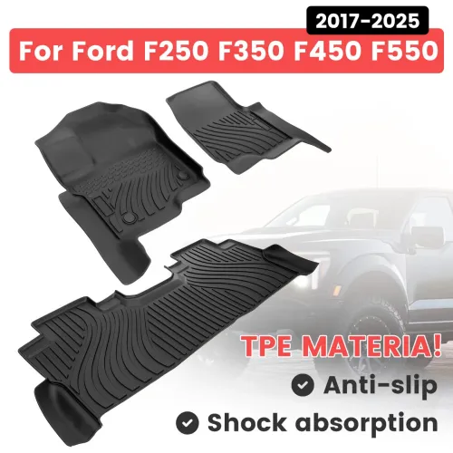 3pcs Floor Mats Set For Ford F250 F350 F450 F550 2017-2025 All Weather TPE Crew Cab Bucket Seat Under Seat Storage Waterproof Easy Clean Non Toxic Odorless Thermoplastic Elastomer