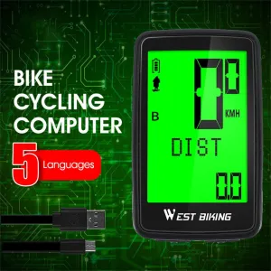 WESBIKING 5 Languages Bike Computer 21 Functions Touch Screen USB Charging Waterproof Wireless Bicycle Speedometer Odometer for MTB Road Cycling