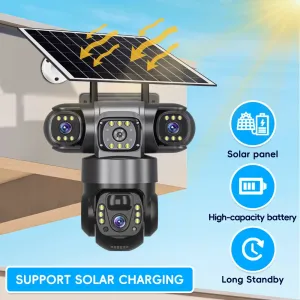 V380 4G 6MP Solar Security Camera 3-Lens System Dual-Charging Night Vision Motion Alerts 4G European Version Security Camera