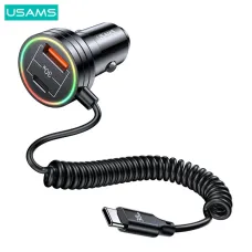 USAMS C33 60W 12-24V Car Charger USB Type C PD Fast Charge Hardware Plastic Belt with Aperture Spring Cable