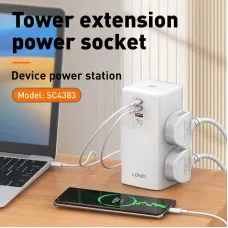 LDNIO 7 in 1 2500W Tower Extension Power Socket 70W Charging Station USB Power Strip with 4 Outlets and 2USB-C+USB-A Port Extension Cord