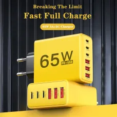 65W 6-Port USB PD Charger 3USB-A+3USB-C PD QC Fast Charging Wall Charger Adapter EU Plug US Plug for iPhone 16 16 Pro 15 14 13 Pro Max for Xiaomi 15pro for Huawei Mate XT for Oppo Reno 13