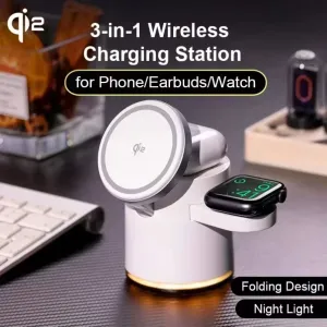 QI2 15W 3-in-1 Magnetic Wireless Charger Fast Wireless Charging Station for Smart Phones for iPhone 17 17Pro 16 15 Pro Max for Huawei Pura 80 Ultra for SAMSUNG for XIAOMI for Apple Watch for Airpods