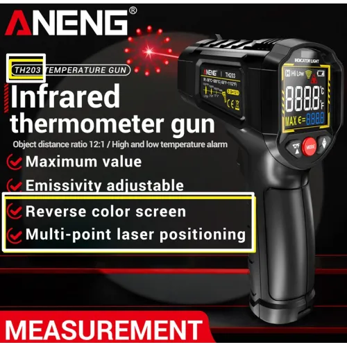 ANENG TH202 TH203 Infrared Thermometer Gun -50C to 600C Multi-Point Laser LCD Backlit Display Adjustable Emissivity High Accuracy Temperature