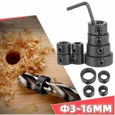 8pcs Woodworking Drill Locator 3-16mm Shaft Depth Stop Collars Ring Positioner Drill for Wood Drill With Hexagon Wrench Bit Tool