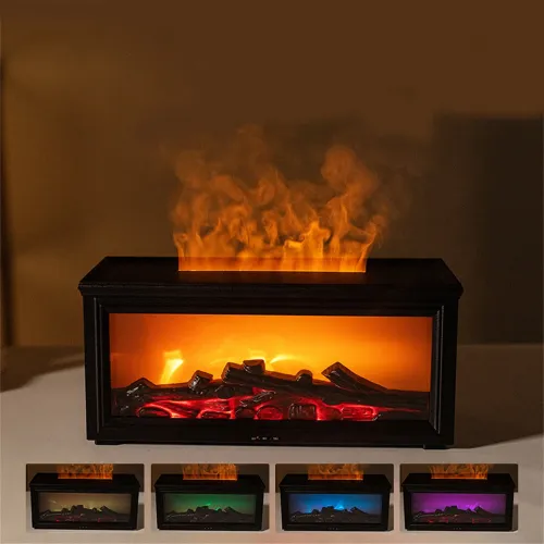 Tevorex Fireplace Aromatherapy Machine 3D Simulation Flame Ambient Light Small Household Wood Grain Air Humidifier Fireplace