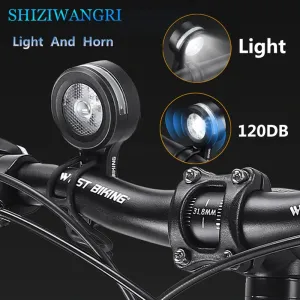 WESBIKING 2 in 1 Horn Headlight 120dB High Sound Bicycle Bell Horn 5 Light Modes 400mAh Type-Waterproof Electric Anti-theft Alarm Horn for Bicycle
