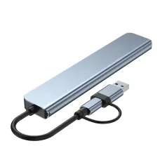 8-in-2 USB-C/USB3.0 Docking Station USB Adapter with USB3.0 USB2.0*3 USB-C Data SD/TF Card Reader Slot 3.5mm Audio Multiports USB Hubs for PC Laptop Computer