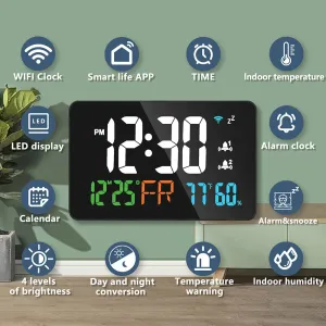 LED Graffiti Clock Automatic Time Calibration Wifi Temperature And Humidity Atomic Clock Mirror Clock  Four Levels of Brightness Adjustment