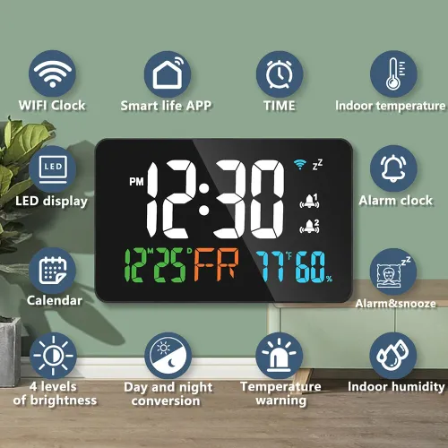 LED Graffiti Clock Automatic Time Calibration Wifi Temperature And Humidity Atomic Clock Mirror Clock  Four Levels of Brightness Adjustment