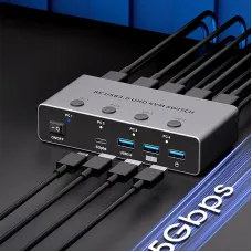 SAAORJJE 8K KVM Switch 4 In 1 Out 8K/4K HD2.1 KVM Switch USB 3.0 High Speed Transmission KVM Switcher