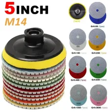 8pcs 5 inch 125mm Diamond Polishing Pads Kit Wet/Dry for Granite Stone Concrete Marble Polishing Use Grinding Discs Set M14