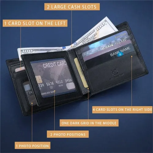 BULLCAPTAIN Business Casual Billfold Cowhide Leather Men Wallet with Gift Box Short Crocodile Pattern Holder RFID Money Clip Gift for Boyfriend Father Husband Gift