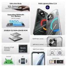DOOGEE Blade GT Play 5G LED light effect 20GB 256GB 50MP Camera Dimensity 7025 6.72 inch 120Hz 5800mAh Android 14 NFC IP68 IP69K Waterproof Rugged Smartphone