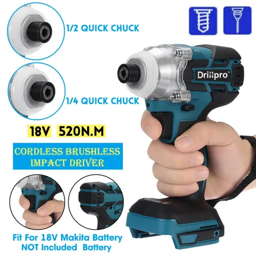 Drillpro 18V 520N.m Cordless Brushless Power Impact Drivers Electric Screwdriver Drill Stepless Speed Change Switch Adapted To 18V Battery