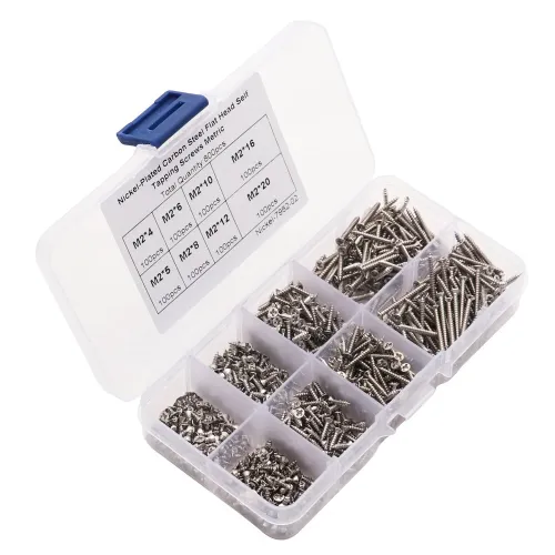 800pcs M2 Screw Assortment Kit M2 Cross Drive Flat Head Self-Tapping Screws Nickel-Plated Carbon Steel Wood Screws Kit with Box