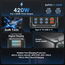 [GaN Tech] Blitzwolf BW-S33 420W 8 Ports USB PD Charger 6USB-C+2USB-A QC PD Digital Display Fast Charging Desktop Charging Station for iPhone 17 16 16 Pro 15 14 13 Pro Max for MacBook Pro for Airpods for Apple Watch