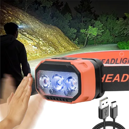 Powerful LESensor Headlamp USB Rechageable Headlight LEHead Light Camping Search Light with Built-in Battery Fishing Lantern