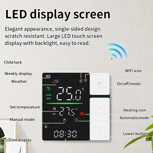 SDM5 Smart WiFi Thermostat for Water and Electric Heating LED Touch Screen Digital Display App Voice Control with Alexa Google Home Programmable Child Lock Power Outage Memory