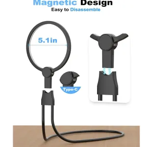 3-in-1 Multiple Use Magnifying Glass with Light, Large 5.12" Diameter Glass Lens, 24 Ultra-Bright Adjustable LED Lights USB Rechargeable 1000mAh Battery Ideal for Reading Sewing Crafts Cross-Stitch.