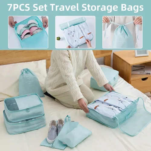 290T 7-Piece Waterproof Travel Storage Bag For Clothing Storage Luggage Foldable Clothes Shoes Underwear Portable Storage Bag Dustproof Luggage Bag