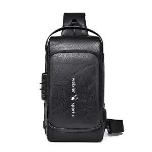 WEIXIER Man Bag Single Shoulder Bag Waterproof Anti-scratching Shoulder Bag Multi-function Sports Slanting Chest Backpack USB Charging Port Anti-theft Chest Bag