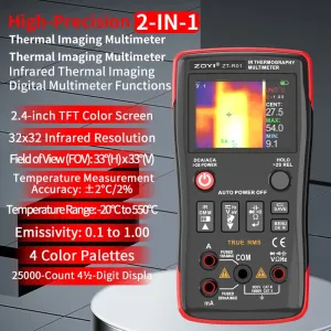ZOYI ZT-R01 Infrared Thermography Multimeter 2.4-inch TFT Screen 32x32 Resolution Temperature Range -20 to 550 Accurate Digital Multimeter
