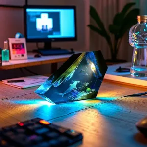 NIKOLATOY The Underwater World Creative Resin Night Light Wooden Base Desktop Ornament