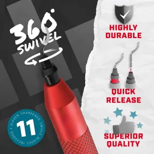 Deburring Tool with 10 BS1010 Steel Swivel Blades Ergonomic Aluminum Handle for Metal Resin PVC Copper and 3D Printed Edges