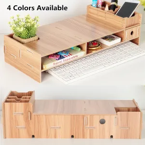 Wooden Monitor Bracket Stand Desktop Storage Shelf Laptop Stand Computer Screen Rack Desk PC Riser Holder Organizer