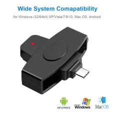 Multi-function Smart Card Reader Type-C CAC Card Government ID National ID Online Banking Digital Signature Compatible with Windows Android NFC Devices
