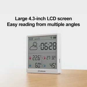 1/2Pcs Duka Atuman TH3  Hygrometer WIFI Indoor Outdoor Temperature Humidity Monitoring Humidity Meter with 4.3-inch LCD DisplayType-C Lithium Direct Charging with Clock & Calendar Function
