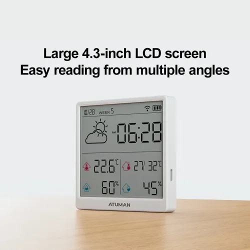 1/2Pcs Duka Atuman TH3  Hygrometer WIFI Indoor Outdoor Temperature Humidity Monitoring Humidity Meter with 4.3-inch LCD DisplayType-C Lithium Direct Charging with Clock & Calendar Function