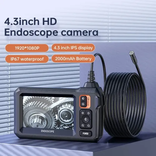 4.3 inch 8mm IPS HD Screen Car Endoscope Camera with Light Borescope 2000mah Sewer Camera 1080P HD Inspection Camera for Home/Pipe/Automotive