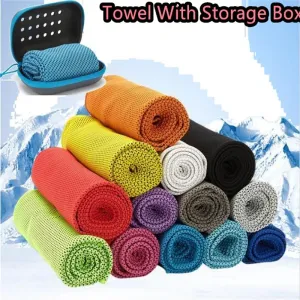 KALOA1 PCQuick-Dry Cooling Towels with Storage Box Soft Breathable Sweat Absorption Cold Head Scarves for Sports Running Yoga Gym