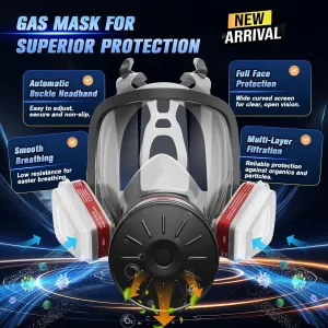 Gas Mask Survival Nuclear and Chemical Full Face Gas Mask with 40mm Activated Carbon Filter and 6001 Filter 6800 Respirator Mask for Gases Vapors Dust Chemicals