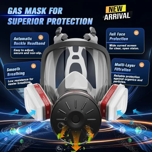 Gas Mask Survival Nuclear and Chemical Full Face Gas Mask with 40mm Activated Carbon Filter and 6001 Filter 6800 Respirator Mask for Gases Vapors Dust Chemicals