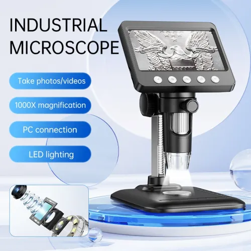 4.3 Inch Digital Microscope 50X-1000X Magnification 2 Million Pixel HD Camera 8 LED Lights Portable USB Rechargeable Industrial Inspection Tool