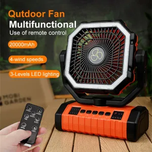 IPRee Camping Portable Desk Fan with LELight, 20000mAh Battery Rechargeable Quiet Camping Fan, Battery Operated with Hanging Hook for Home Bedroom