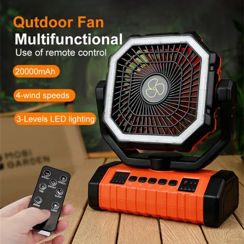 IPRee Camping Portable Desk Fan with LELight, 20000mAh Battery Rechargeable Quiet Camping Fan, Battery Operated with Hanging Hook for Home Bedroom