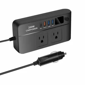 Car Power Converter 200W 12V to 220V/110V Car Inverter with PD/QC3.0 USB Ports LED Digital Display Multifunctional Car Power Converter Socket