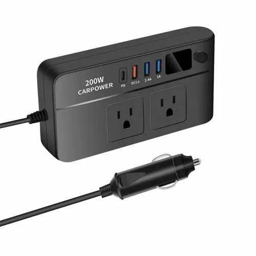 Car Power Converter 200W 12V to 220V/110V Car Inverter with PD/QC3.0 USB Ports LED Digital Display Multifunctional Car Power Converter Socket