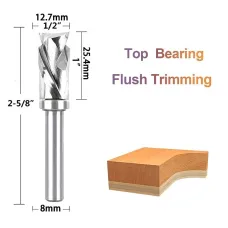 8mm Shank Spiral Flush Trim Router Bit with Bearing 1/2 Inch/12.7mm Cutting Diameter Flush Trimming Woodworking Tool
